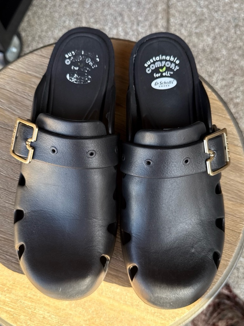 Dr. Scholl's Black Slip-On Comfort Clogs with Gold Buckle Accent - Picture 3 of 5